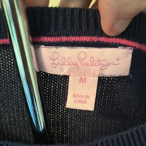 Lilly Pulitzer Navy Knit with Pink Highlights - Picture 2 of 4